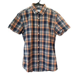 Frank + Oak Nordstrom plaid orange & blue button up short sleeve shirt M EUC